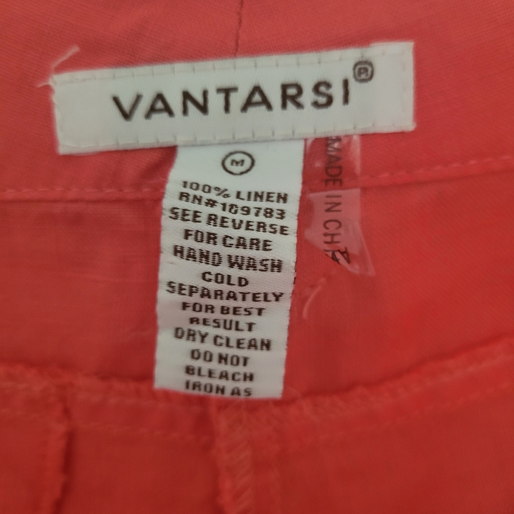 Vantarsi 100% Linen Women's Beachy Resort Wear Bohemian Summer Coral Shorts Sz M - Picture 2 of 9